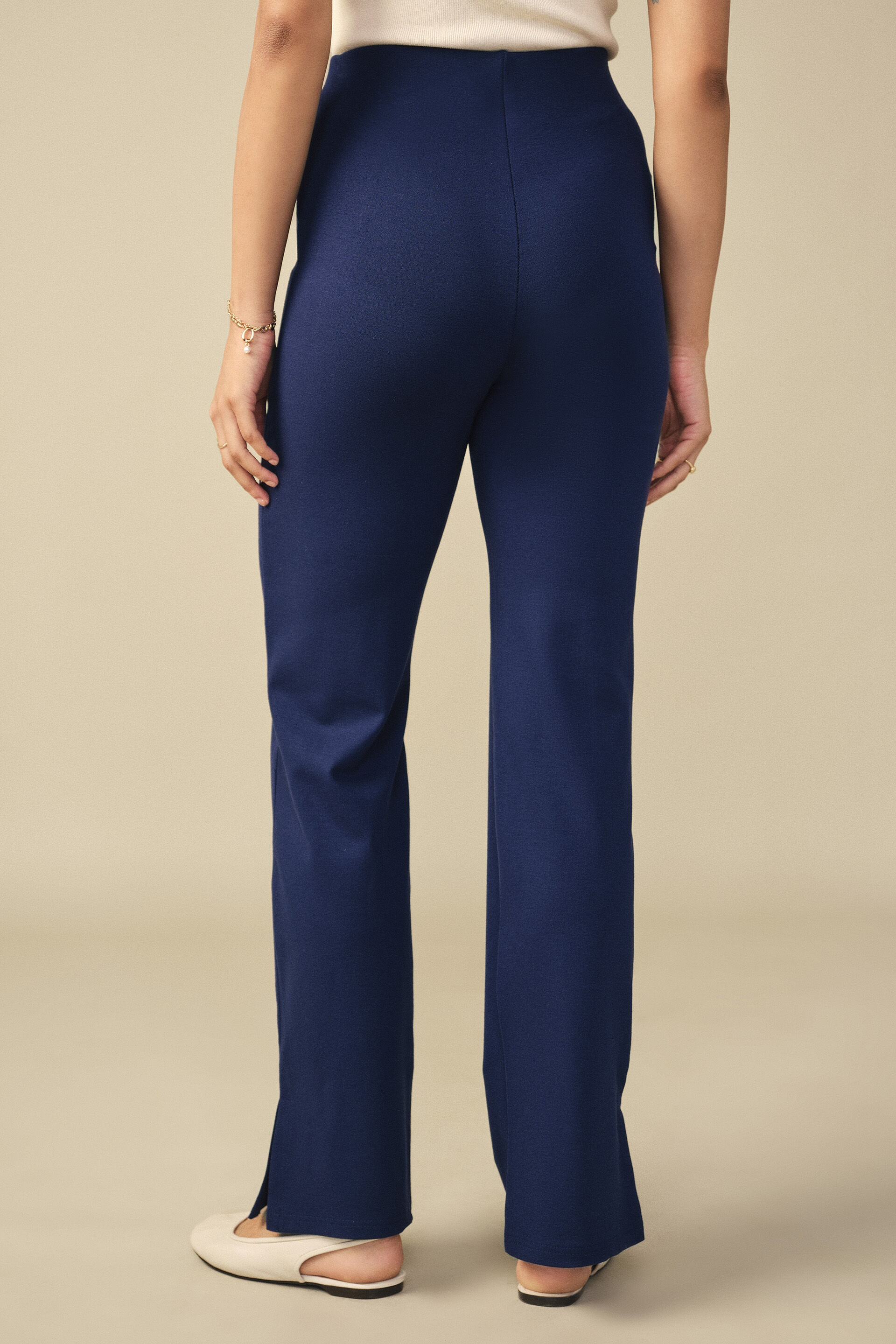 Navy High-Waist Bootcut Trousers, Navy, image 3